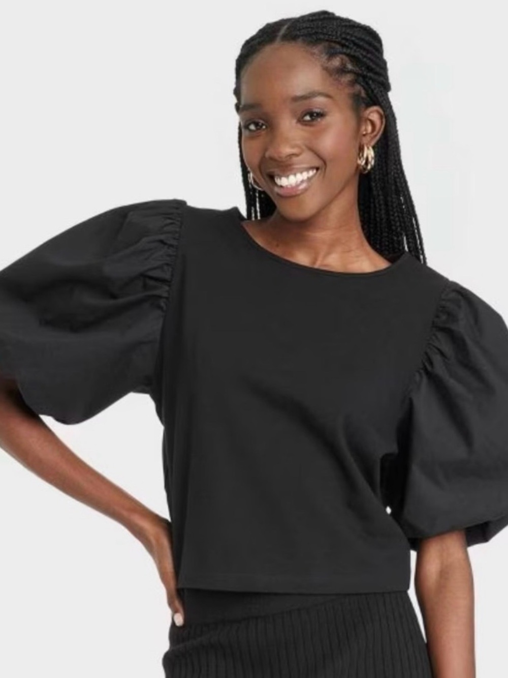 a new day Black Puff Sleeve Boxy Top - Picture 2 of 4